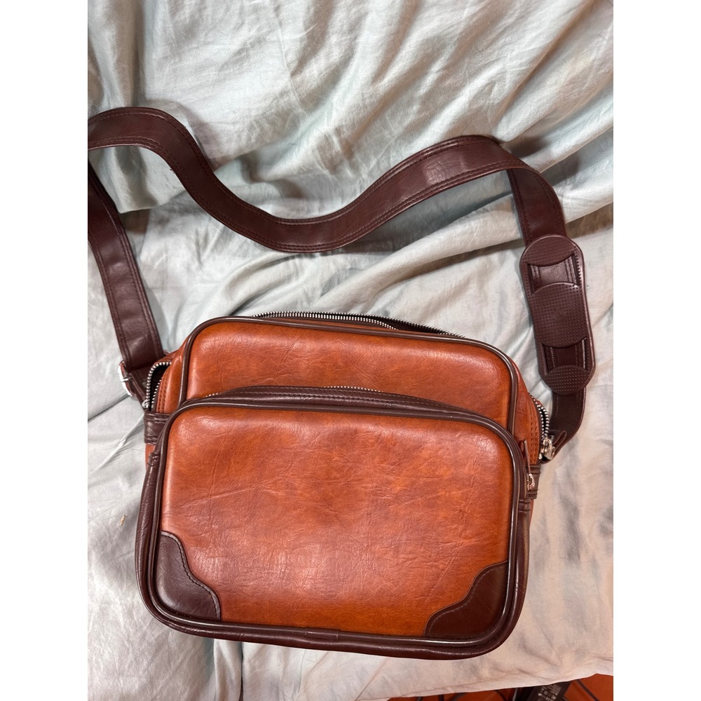Vintage Brown Leather Camera Bag Shoulder Messenger Crossbody Travel